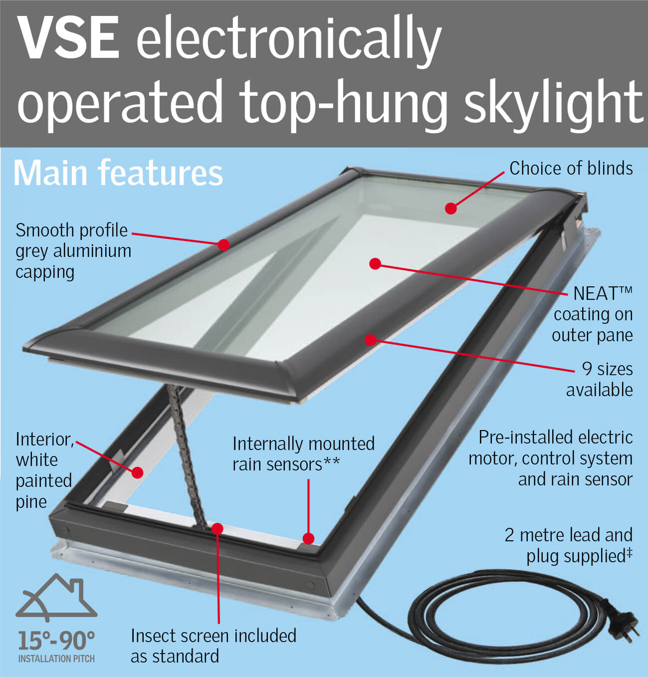 VELUX VSE Electronically Operated Top hung Skylight